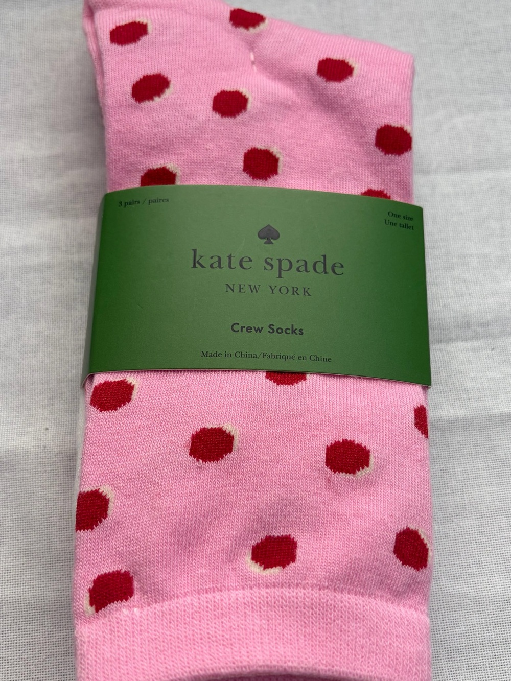 kate spade 3 Pack of Crew Socks - Size 4 - 10. Red, Pink, Cream and Black